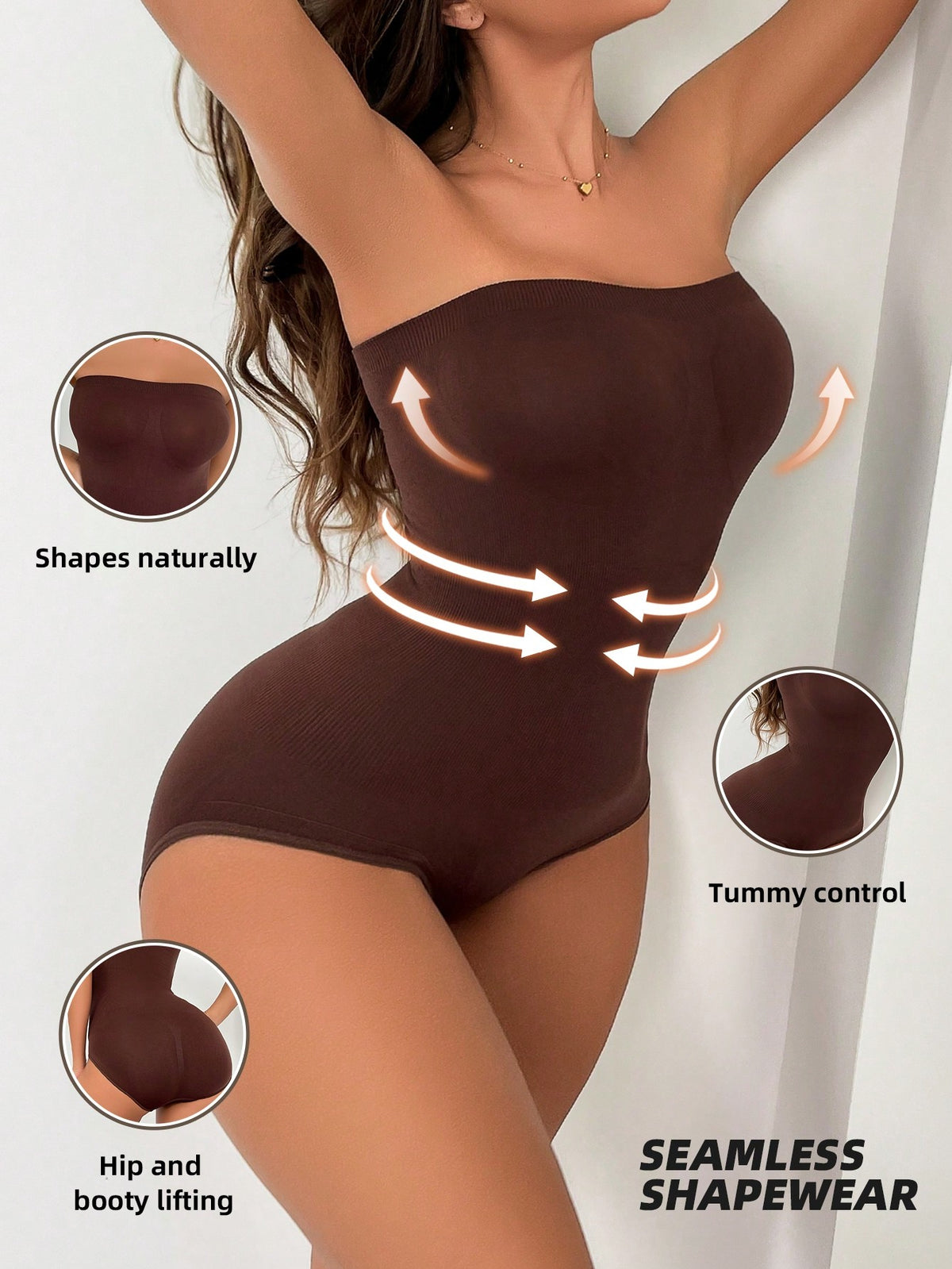 Women Fashionable Solid Color Seamless Bodysuit Shapewear