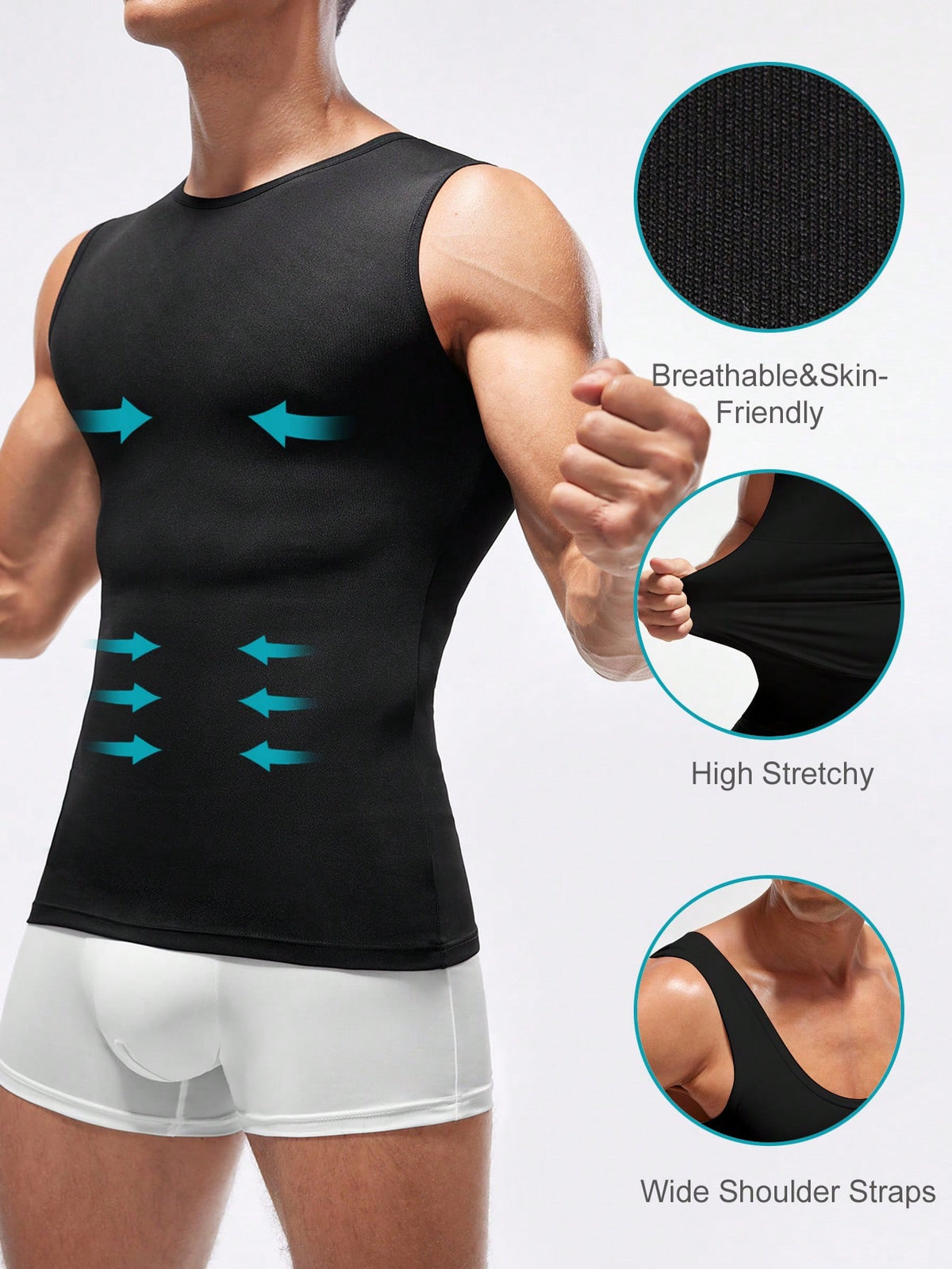 Men Solid Sleeveless Shapewear TopsShapewear Tops