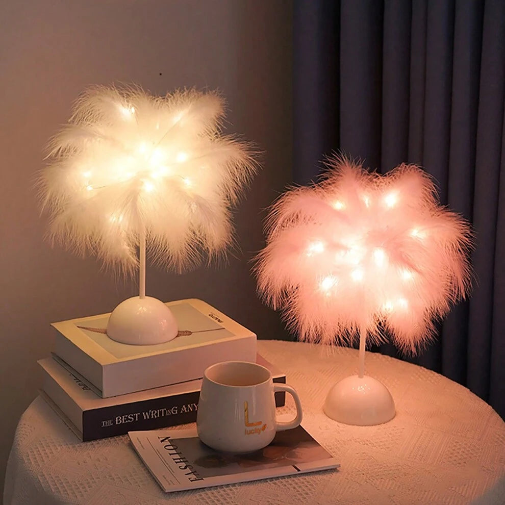 1pc Copper Wire Feather Night Light, Adjustable Warm White Feather LED Decorative Lamp Powered By 3 Batteries, Ideal For Bedroom Bedside Table Decor, Festival Gift DIY Atmosphere Decoration