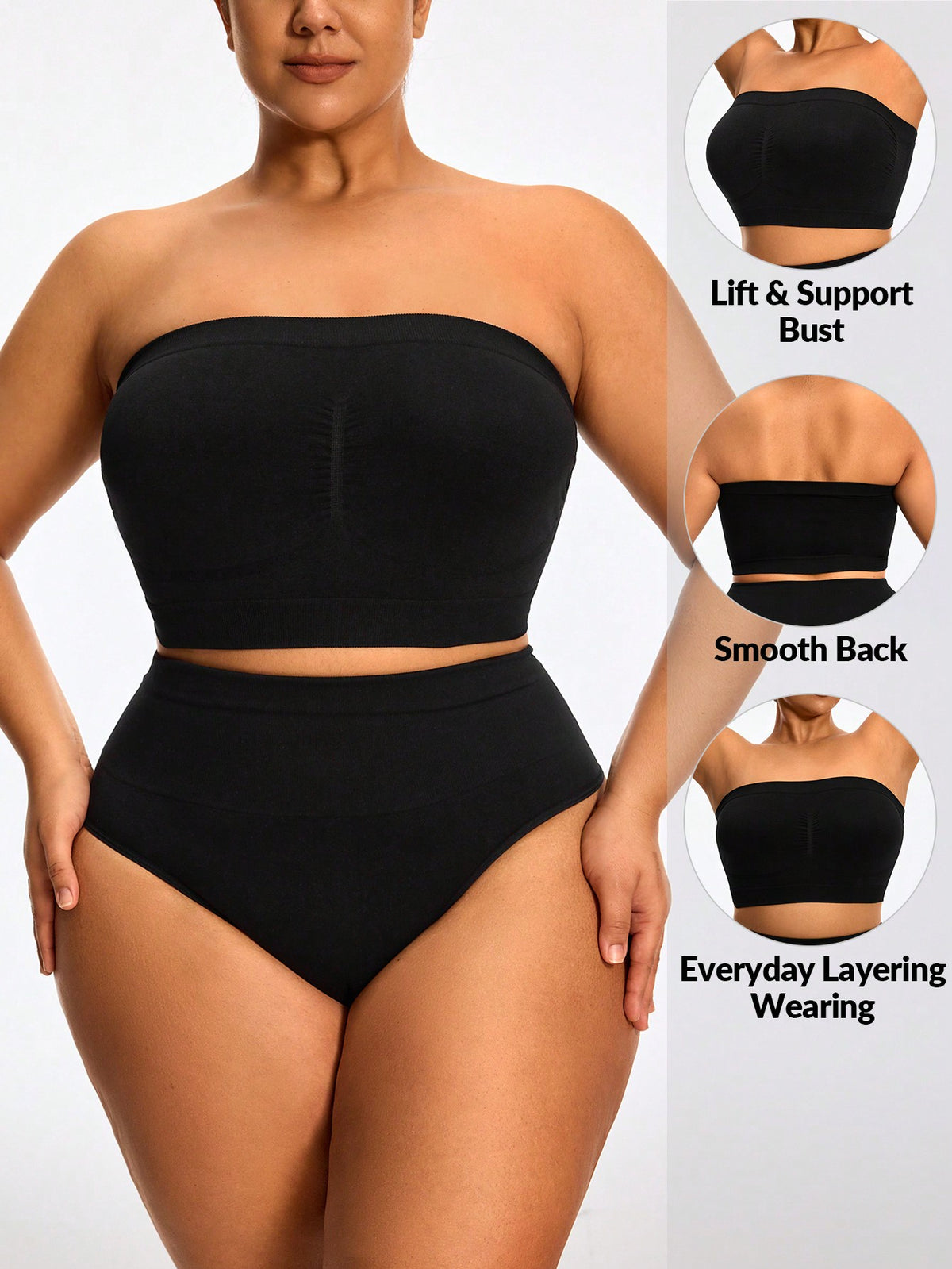 SHEIN SHAPE Plus Size Seamless Strapeless Shapewear Top Bandeau Bust Lifter