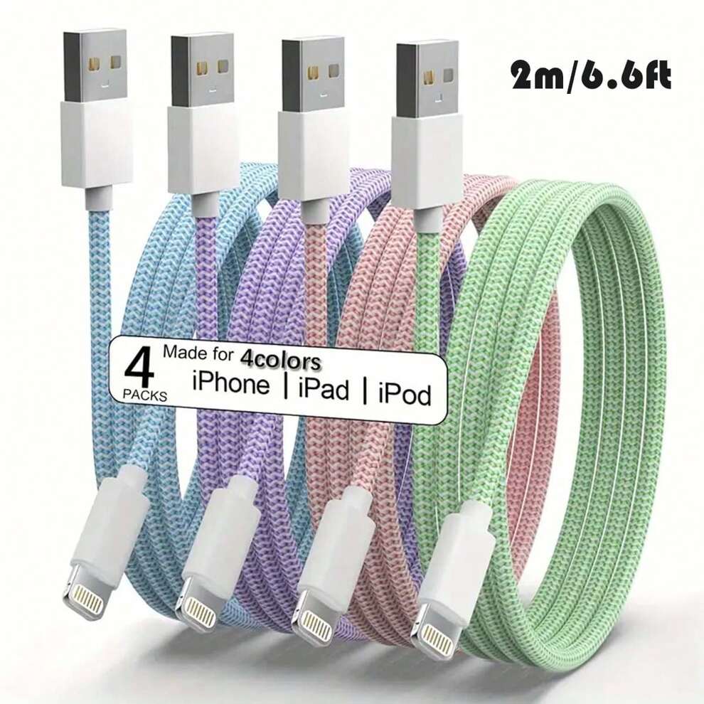 4 Packs 2m/6.6ft/78.74in[MFi Certified]Super Long Charger Cable MultiColor USB TO 8 PIN Fast Charging Cord Nylon Braided Data Synd Transfer Lead Compatible With Iphone 14/13/12/11 Pro Max/XS MAX/XR/XS