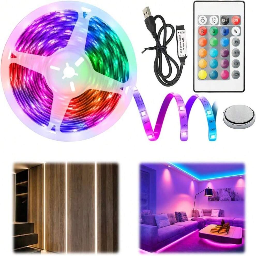 1pc 2-20meter LED Light, Usb 5V RGB LED Light, Guest Room Light With Remote Control, Self-Adhesive LED Strip, RGB LED Strip With 16 Color Changes And 4 Dynamic Modes, Used For Decorating LED Lights In