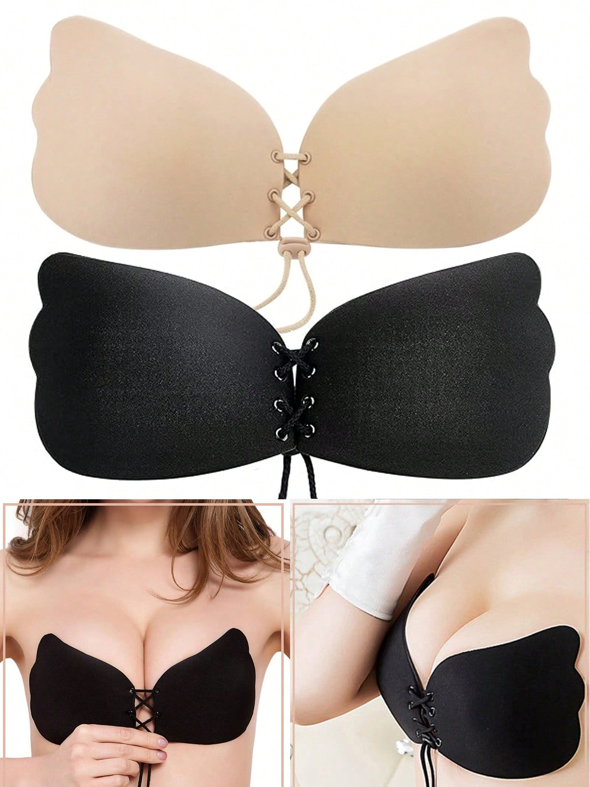 2 Pairs Women's Strapless Sticky Bra Backless Self Adhesive Invisible Bras Lift Silicone Strong Stickiness Wedding Push UP Bras For Backless Wireless Evening Dresses