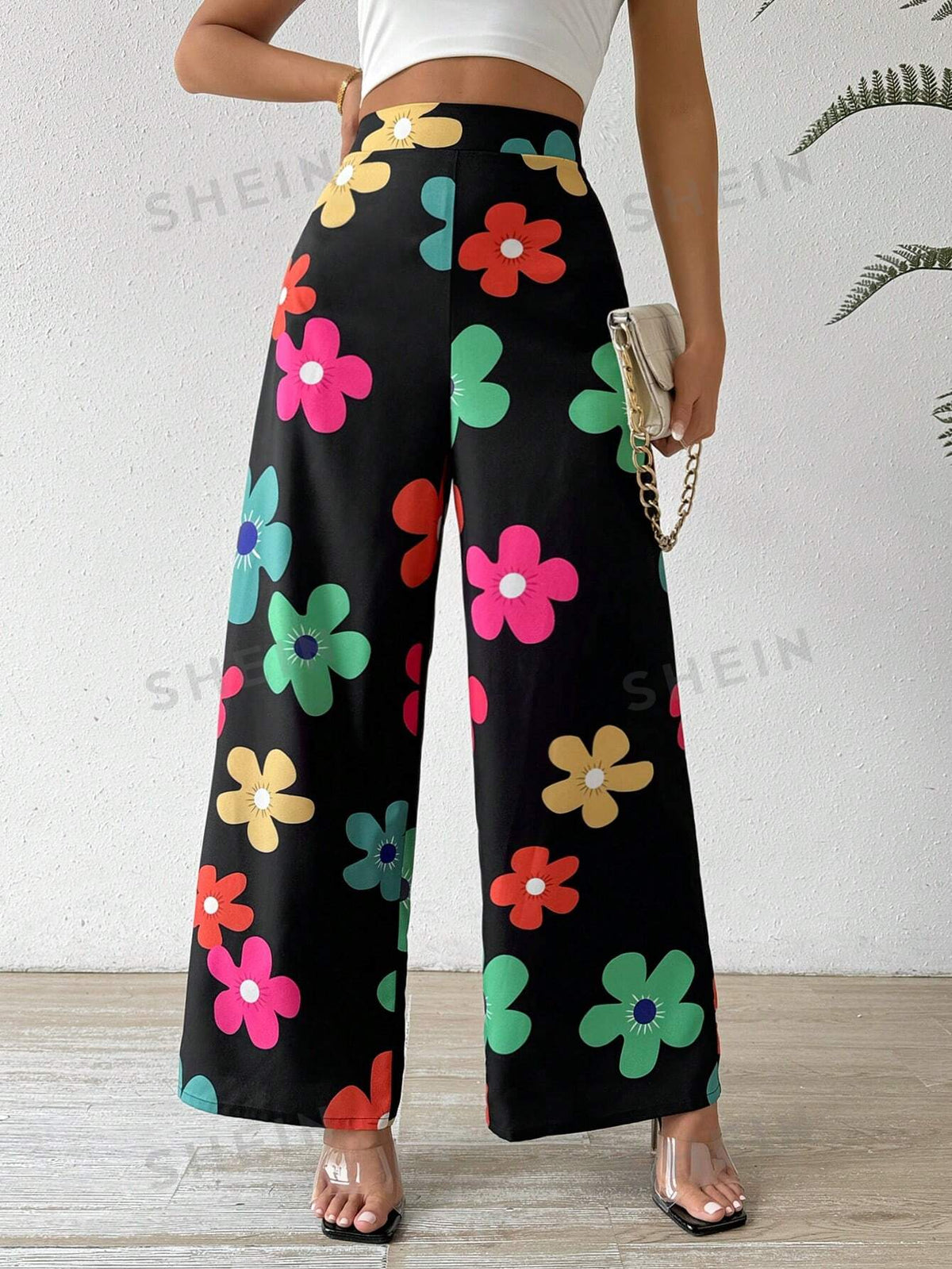 SHEIN Privé Geo Print Wide Leg Pants