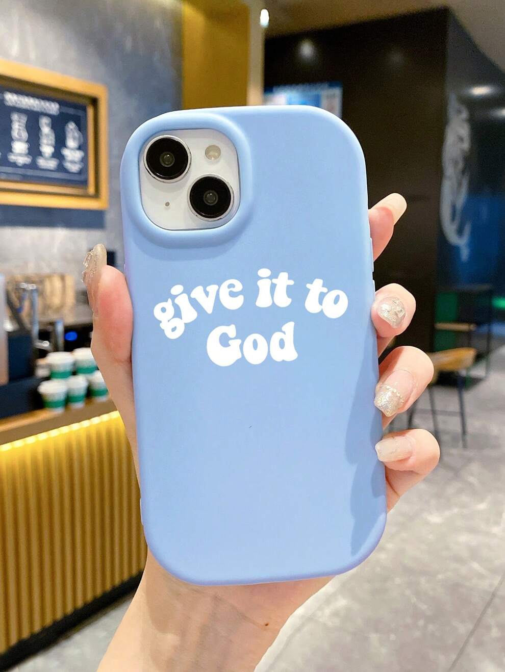 One High-End Minimalist Style Blue Letter Print Round Edge Matte Texture Camera Hole Soft Phone Case Compatible With IPhone