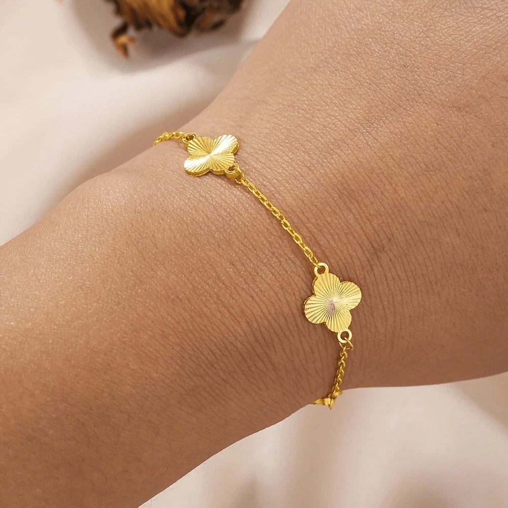 1pc Simple Four Leaf Grass 18k Gold Chain Bracelet