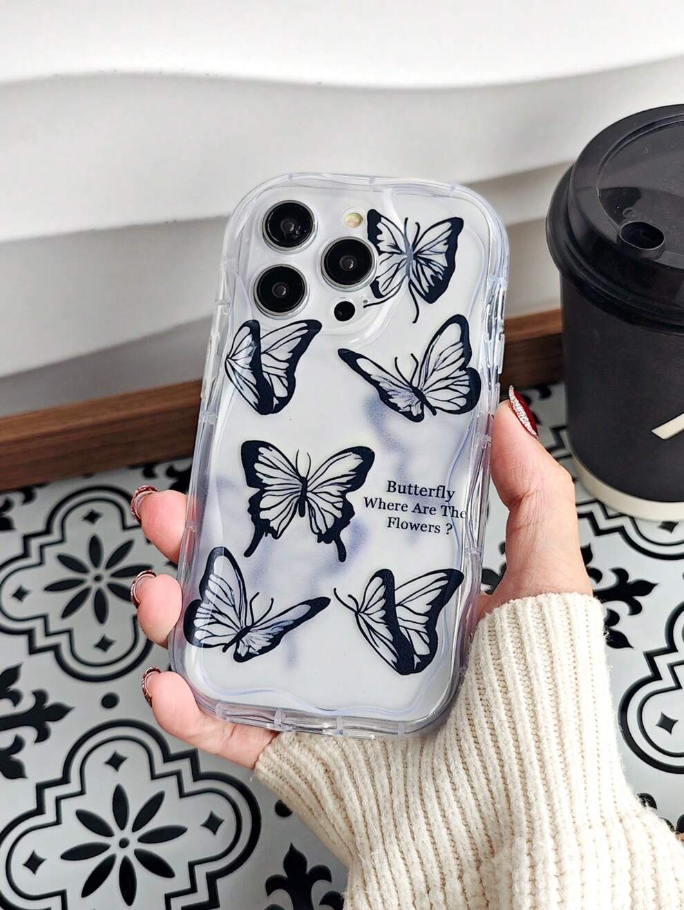 1pc Black Butterfly Semi-Transparent Creative Personality Painted Insect, With Clear Full-Wrap Anti-Drop 3D Wave Soft Case For TECNO Spark/Go/8C/9/10/10C/PRO/Camon/20/2022/2023/2024/Infinix/Smart/6/7/