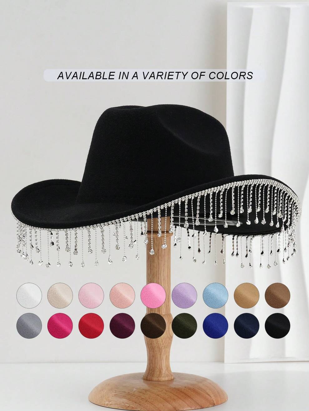 1pc Unisex Solid Color Unique Shiny Rhinestone Tassel Hat, Schwester Bachelorette Cap, New Vintage Novelty KJ Gift Hat Wide-Brimmed Hat, Spring Summer Bright Colors, BR Colorful, Vibrant, Classy Aesth