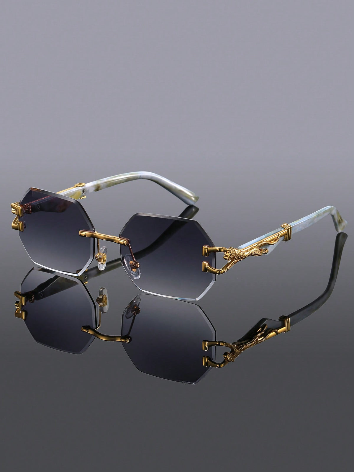 Geometric Leopard Frameless Sunglasses, Unisex Fashion Cut-Edge Shades For Men And Women Shades Accessories