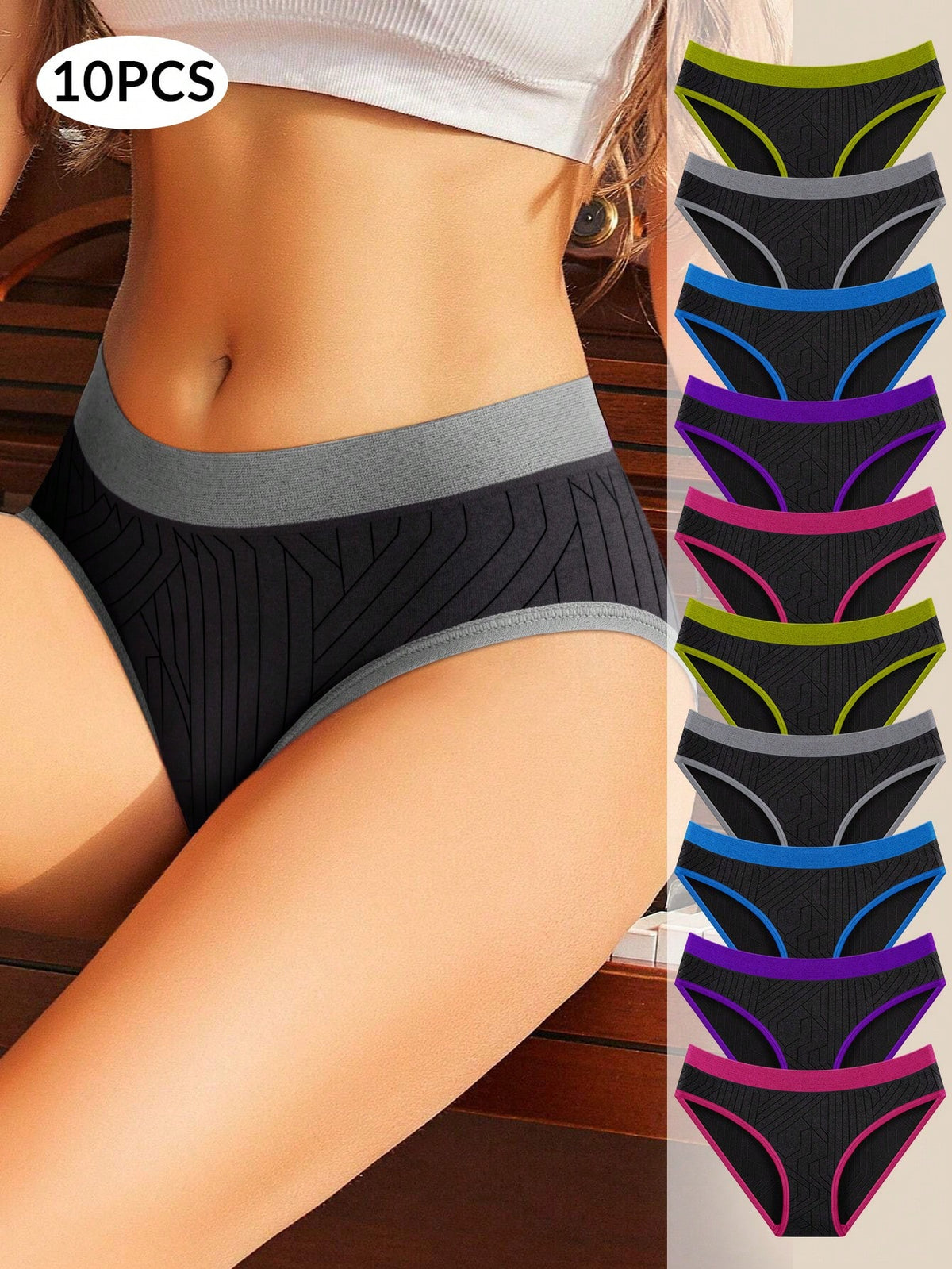 10pcs Women Low-Waist Triangle Panties Color Block Comfortable Soft Sexy