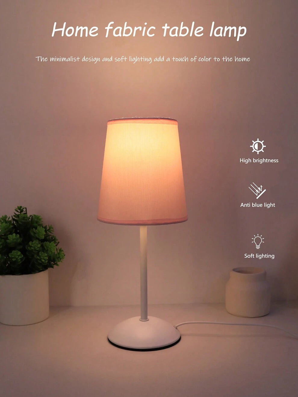 1PC Plug-In Monochrome Warm Light Infinite Dimming Fabric Table Lamp Space Art Decoration Lamp&Room Bedside Table Lamp Gift Lamp