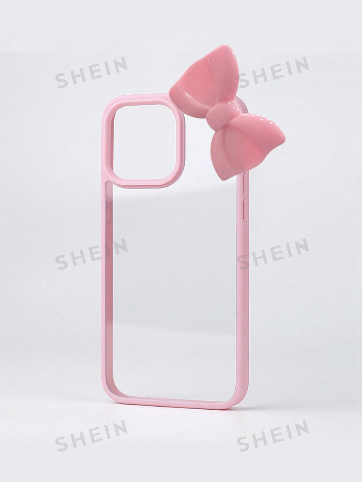 ROMWE Kawaii Three-Dimensional White Bow Pink Frame Transparent Mobile Phone Case Suitable For Iphone12 13 14 Series And Other Mobile Phone Cases