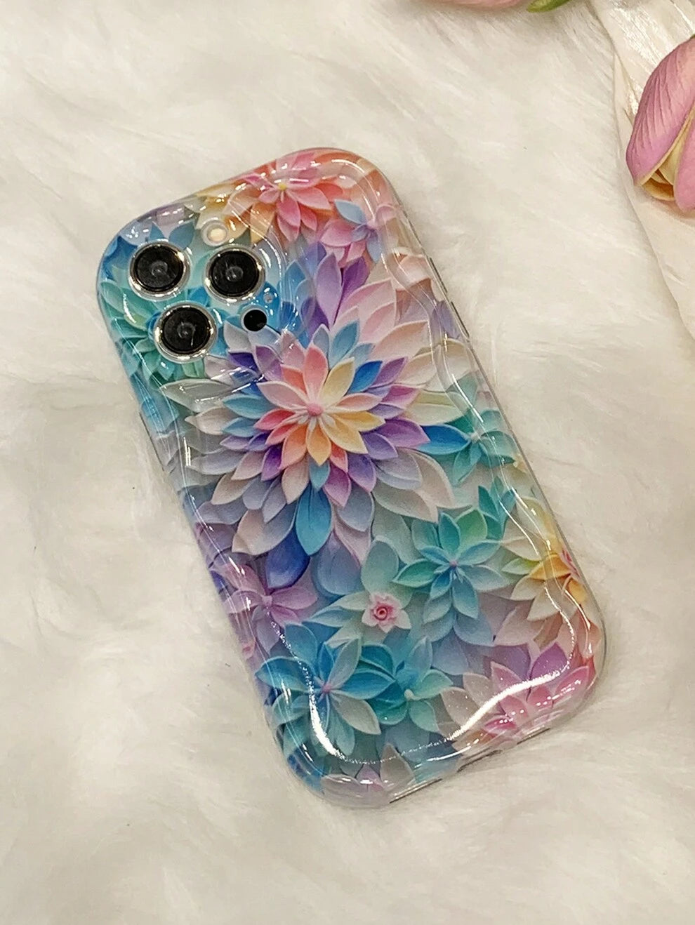 1pc Fashionable Blossom Print Anti-Fall Thick Phone Case Compatible With Apple And Samsung Phones