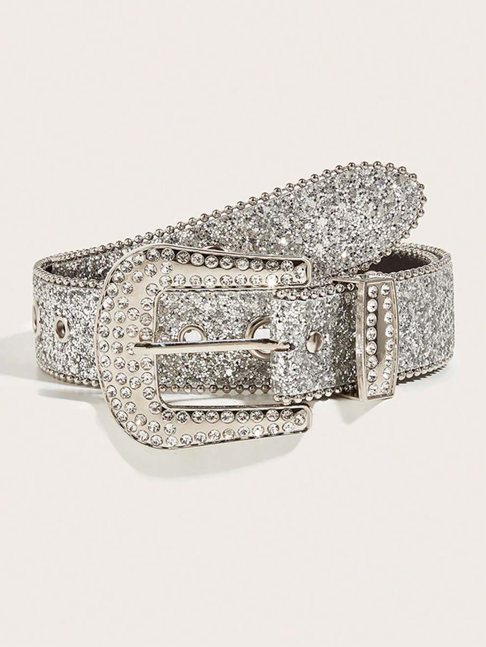 1pc Silver Rhinestone Belt, Personalized Sparkle Wide Waist Belt, Fashionable And Versatile Punk Style Waistband For Daily Wear Or Jeans Decoration Party