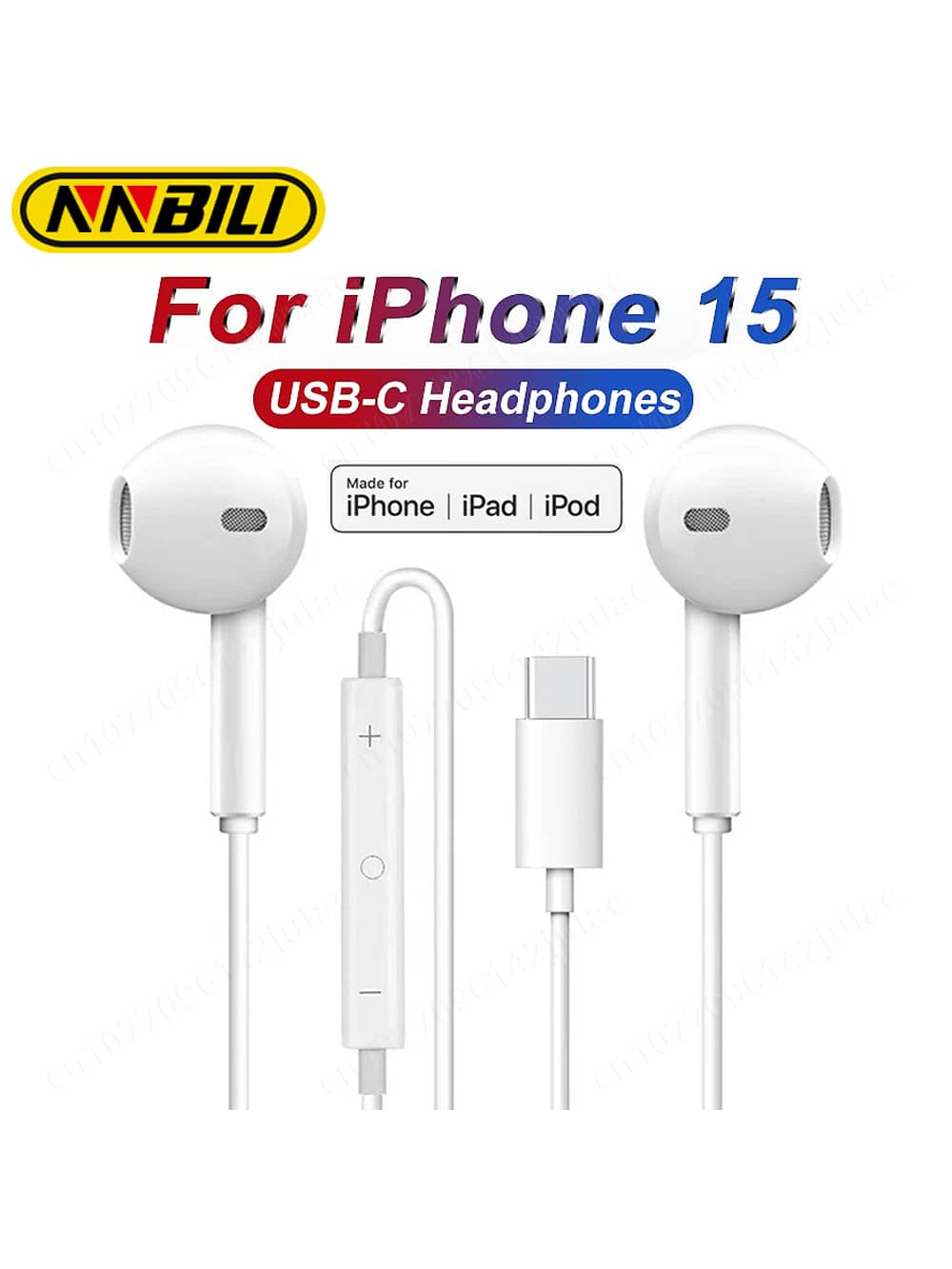 NNBILI Original Headphones Compatible With Iphone 15 Pro Max In-Ear With Wired Earphone Microphone For Ipad Samsung Xiaomi Redmi POCO Huawei OPPO Oneplus Realme Vivo IQOO USB-C Earphones