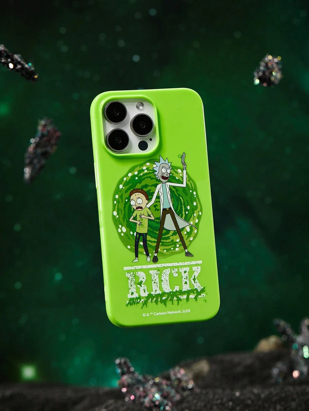 Rick and Morty X SHEIN Fluorescent Green Fun Cartoon Character & Letter Printed Phone Case