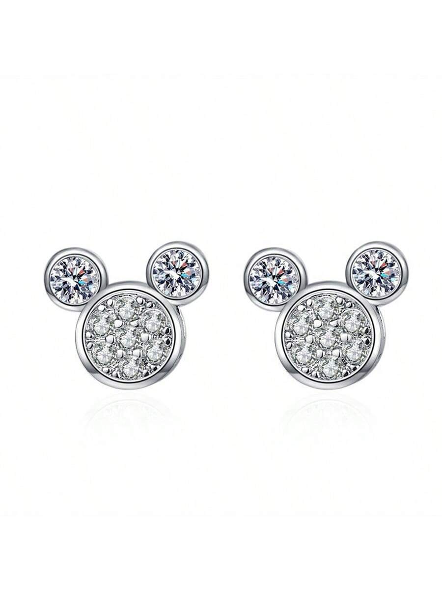 1pair (Licensed) Disney Cute Cartoon Mickey Mouse Rhinestone Earrings, Ideal For Fashion Jewelry And Party Gifts