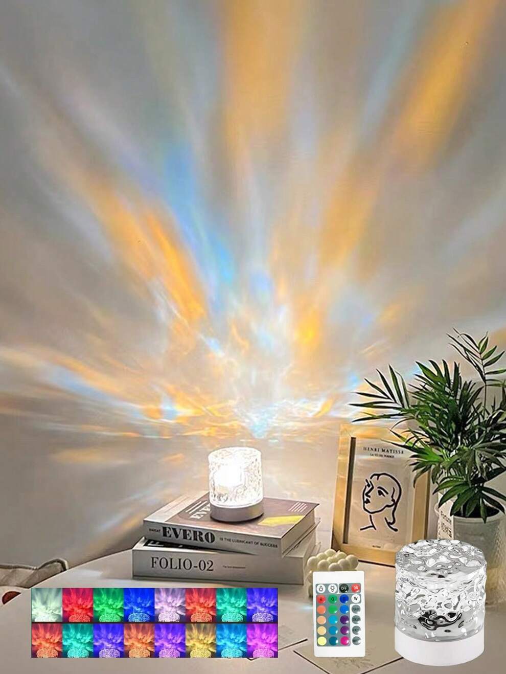 1pc Fantasy Flame & Water Pattern Rotating Projector Lamp, Multicolor, Multifunctional Atmosphere Projector Night Light, Perfect Romantic Gift For Birthday & Festival