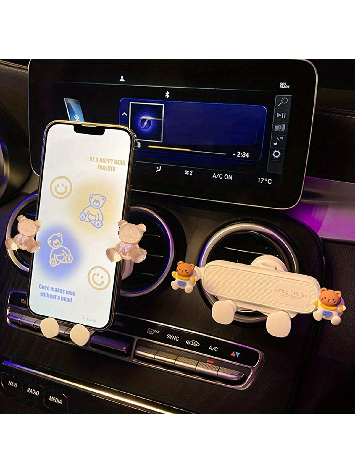 Car Mobile Phone Holder Cute Small Flower Or Bear  Car Navigation Support Rack Car Air Vent Mobile Phone Holder Gravity Universal