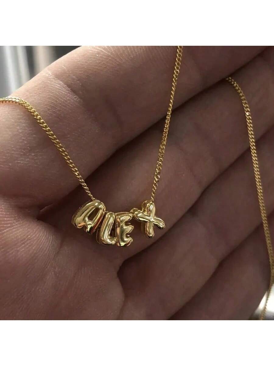 New Mini Bubble Balloon Initial Letter Pendant Necklace Gold Plated Personalized Chunky Alphabet Necklace Charm Jewelry