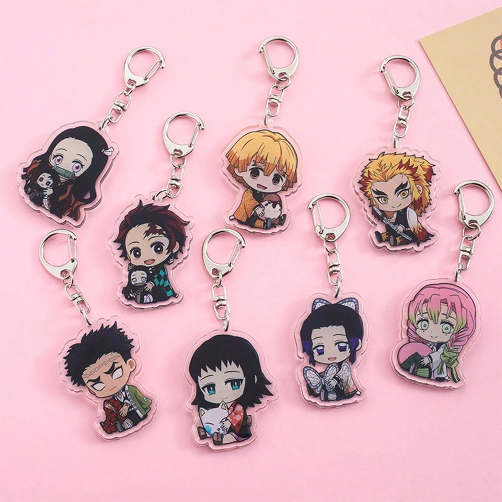 Anime Keychains Keychain Tanjirou Tomioka Giyuu Kimetsu No Yaiba Acrylic Key Ring Cute Funny Cartoon