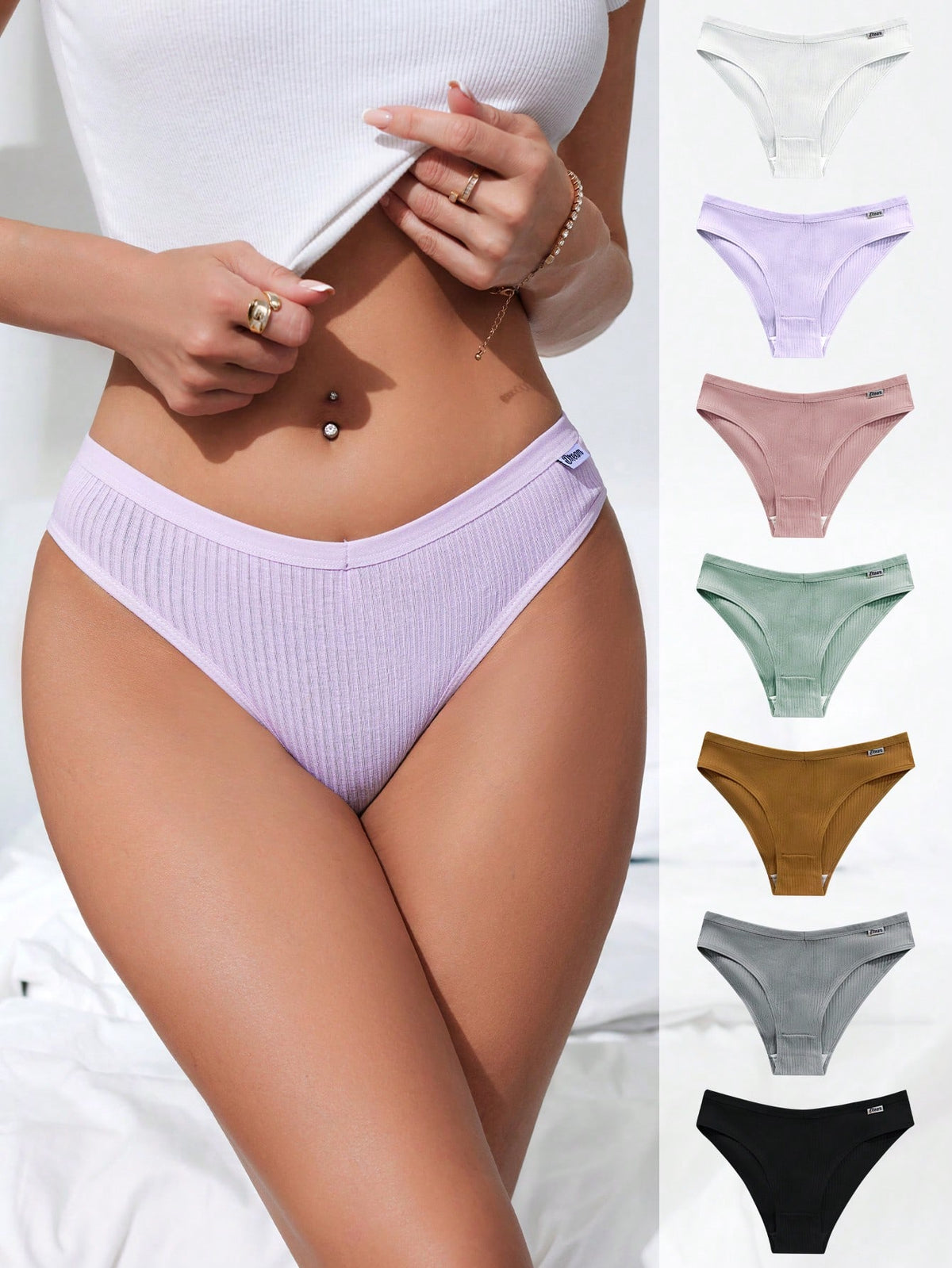 SHEIN Women Plain Ribbed Knit Jacquard Detail Triangle Panties