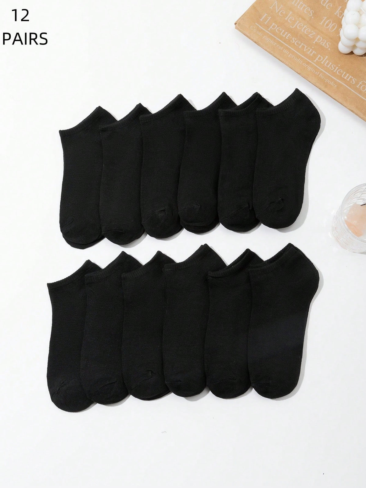 20pairs Women's Solid Color Breathable Anti-Slip Ankle Socks, All-Season