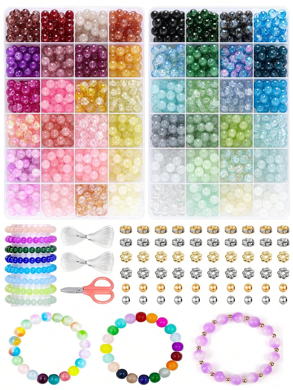 1200pcs Glass Beads Jewelry Making Kit, 48 Colors 8mm Crystal Beads Set For Bracelet Necklace Earring Crafting, Round Beads Ideal For Beginners, DIY Arts And Crafts