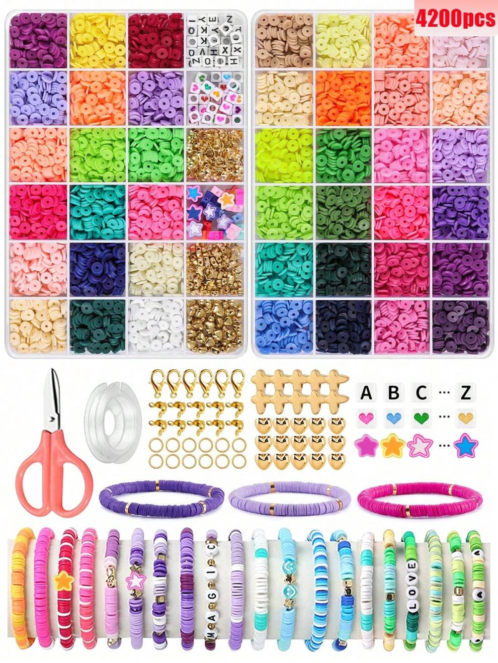 4200pcs Polymer Clay Beads Bracelet Making Kit, 42 Colors Friendship Bracelet Beads With Jewelry Making Charms, Soft Clay Beads And Pendants Set For DIY Crafts, Gifts And Jewelry Making