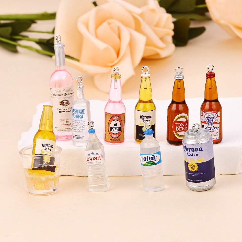 5pcs/10pcs Resin Replica Wine Bottle Vodka Corona DIY Car Pendant Beer Bottle Red Wine Earrings Keychain Hanging Decoration