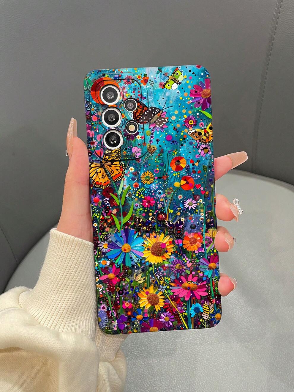 1pc TPU Matte Eye Catching Butterfly & Flower Pattern Printed Phone Case Compatible With Apple, Samsung, Xiaomi, Oppo, Infinix, And Redmi Mobiles