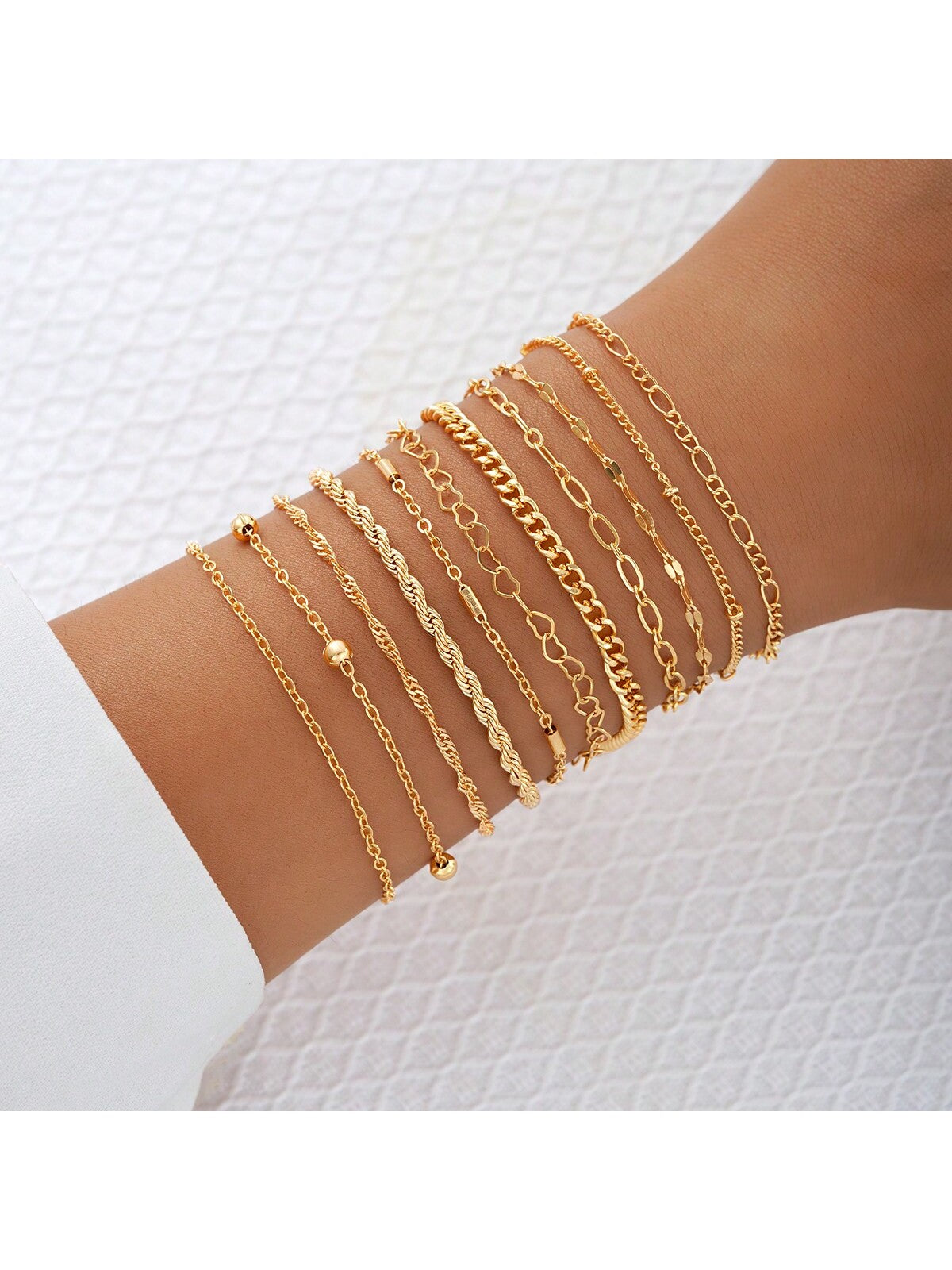 11pcs Simple Chain Bracelet Set For Women, Suitable For Vacation, Dating And Daily Wear