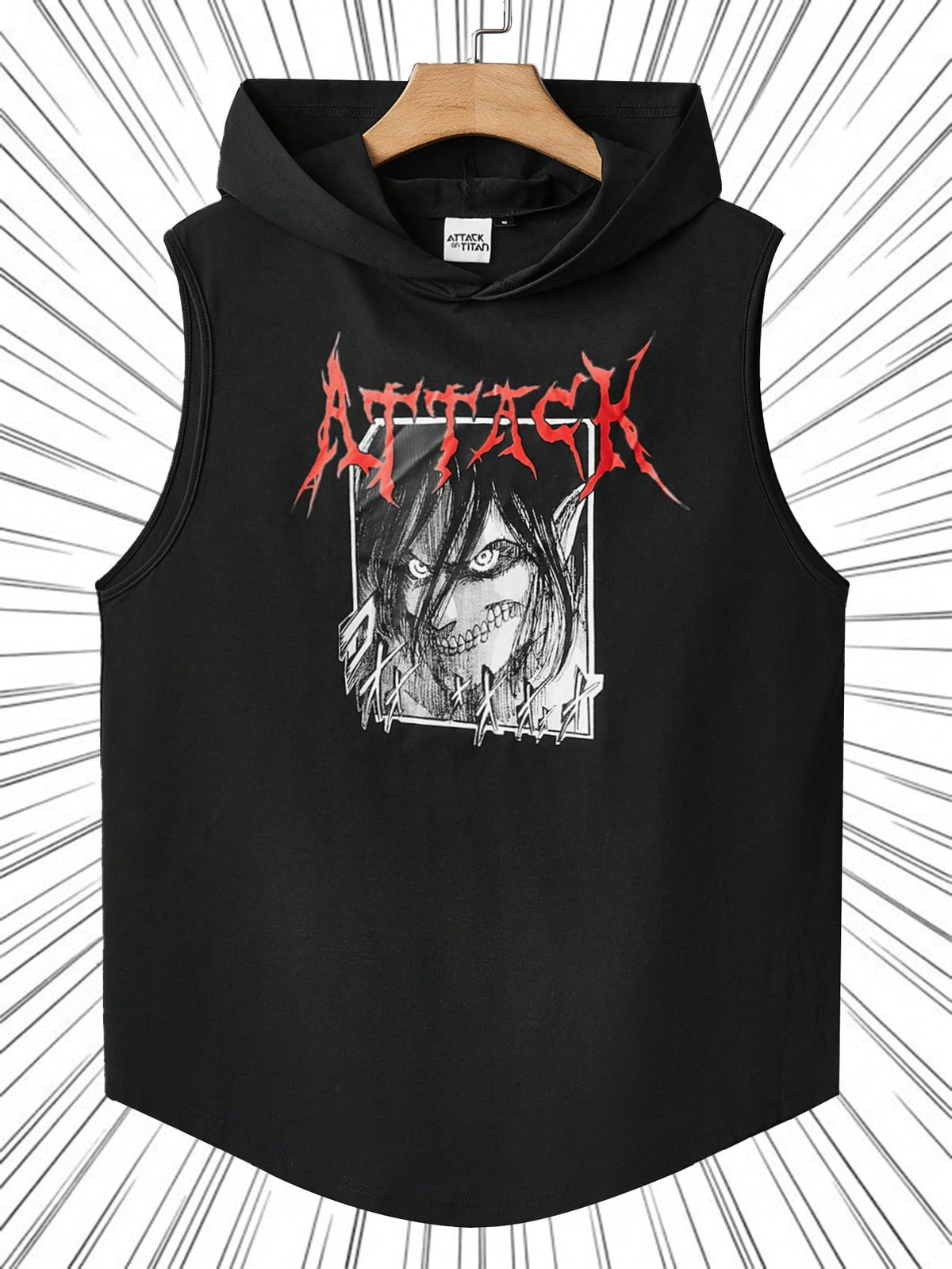 Attack on Titan | SHEIN Men Casual Sleeveless Hooded Tank Top With Cartoon Character And Letter Print For Summer