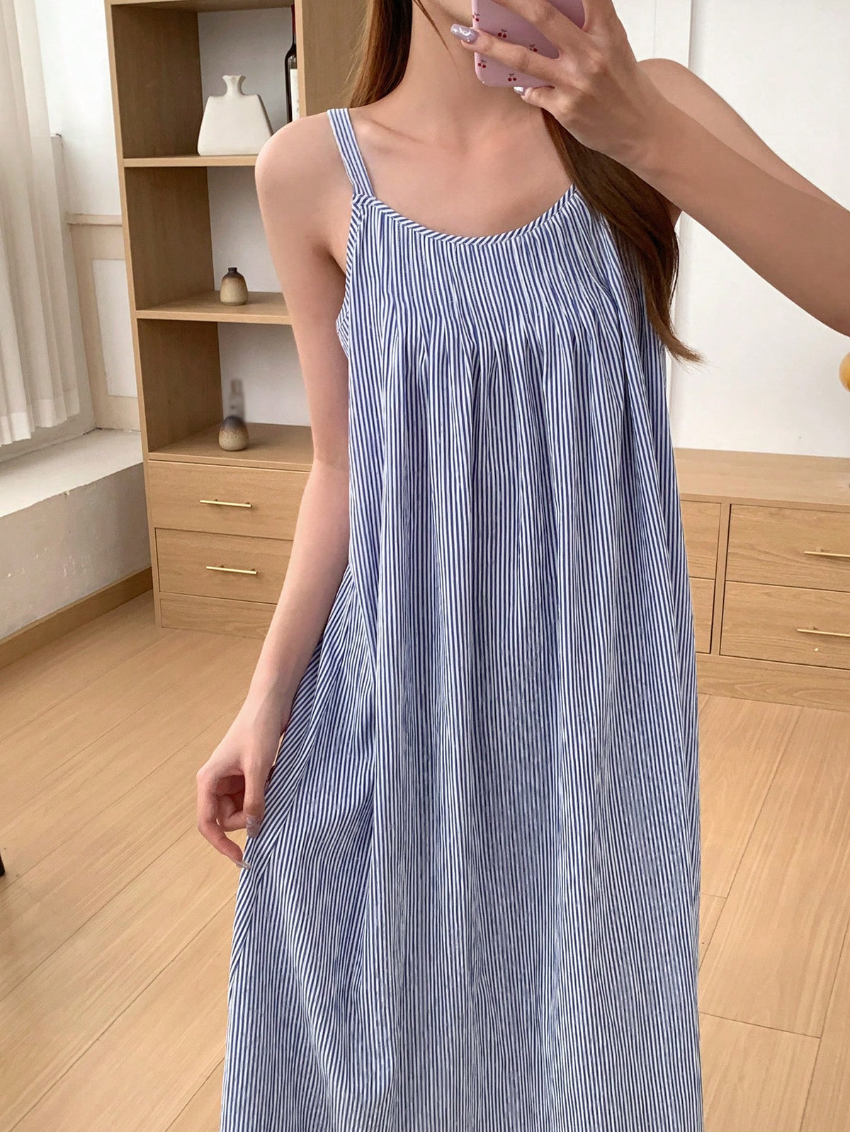 DAZY Summer Casual Striped Pleated Cami Sleep Dress