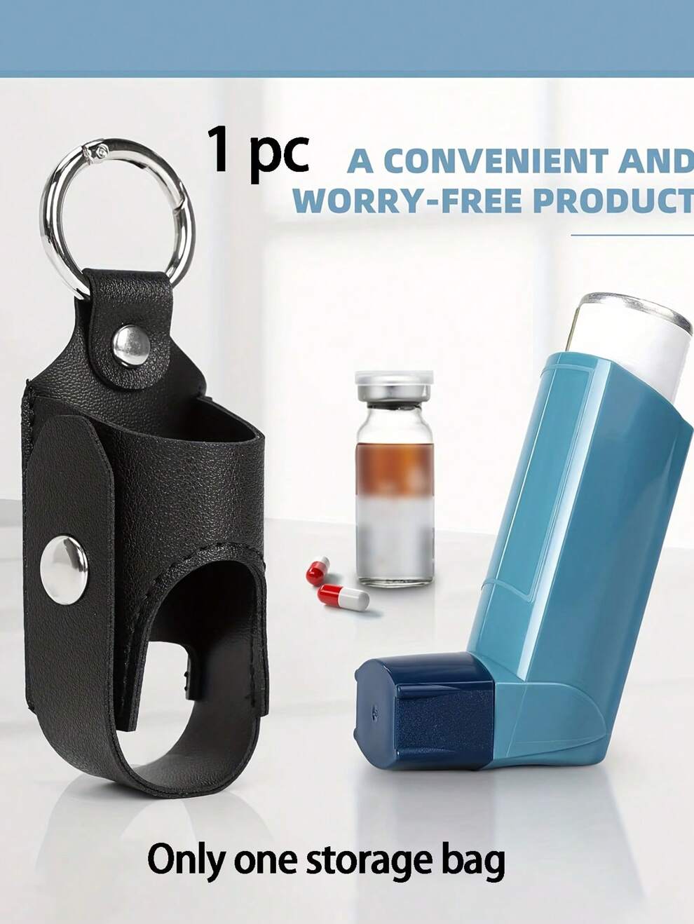 1pc Asthma Inhaler Holder, Lightweight Portable PU Leather Asthma Inhaler Case For Adults, Inhaler Not Included,Antibacterial Spray Bottle Storage Bag, Portable Medicine Bottle Storage Bag, Leather Ca