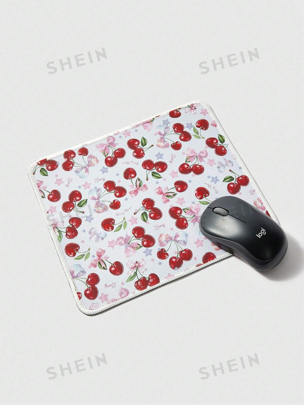 ROMWE Kawaii Cherry Print Minimalist Square Mouse Pad, School