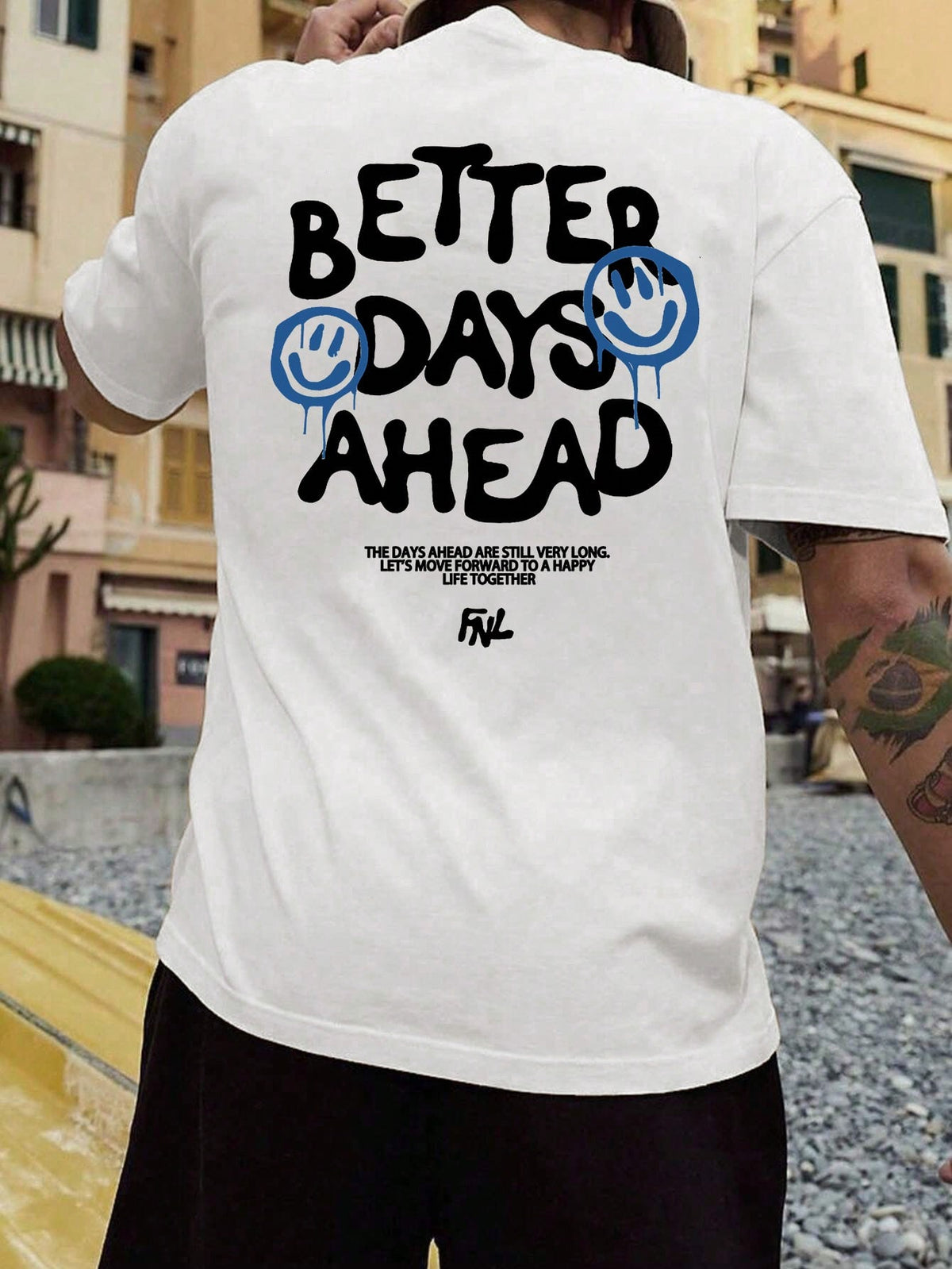 Men's Drop Shoulder Short Sleeve T-Shirt With Slogan And Face Print