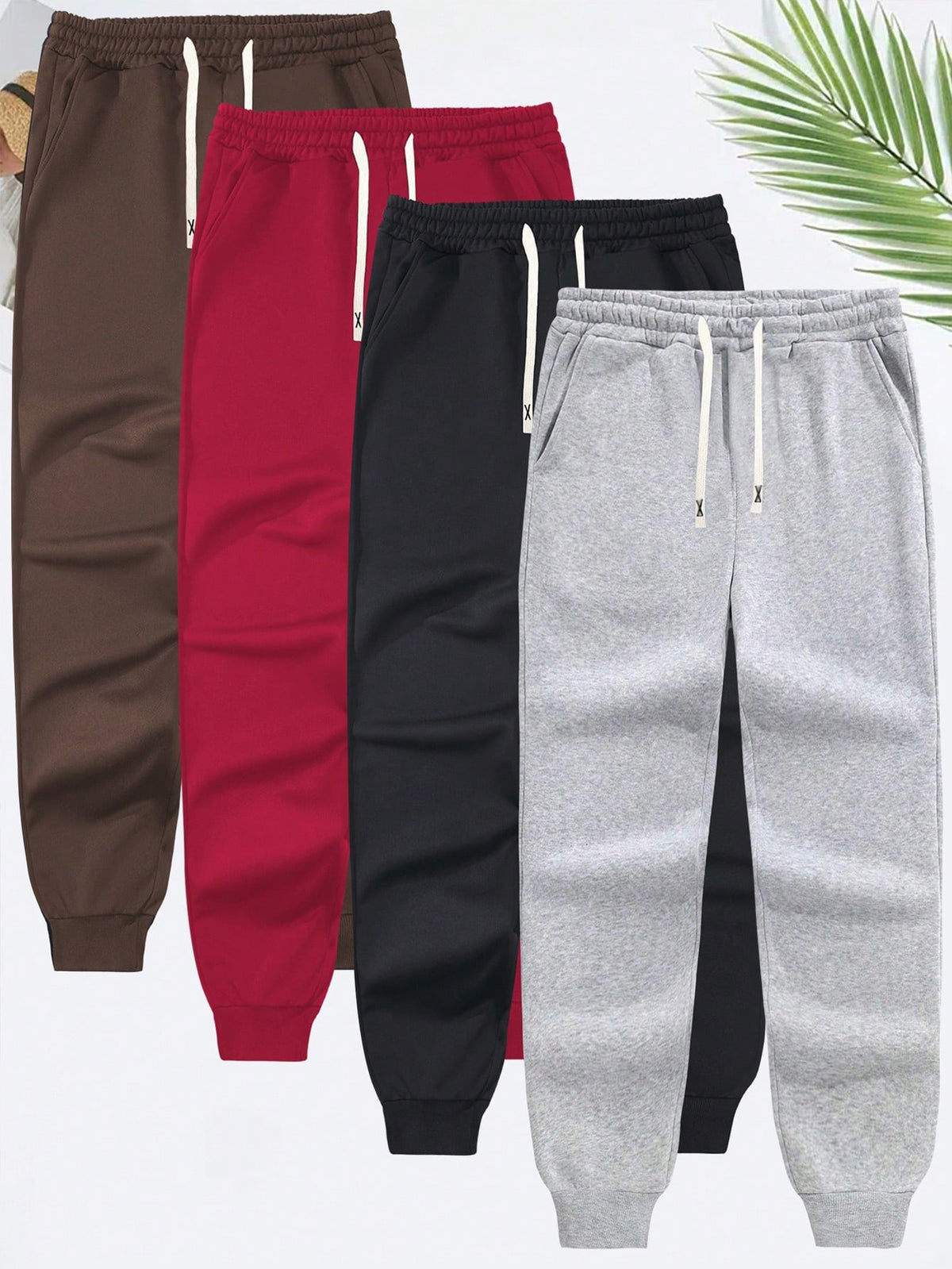 4pcs Men's Colorful Solid Color Drawstring Elastic Waist Joggers, Outdoor Running Pants With Cuffs, Spring & Autumn Outfits