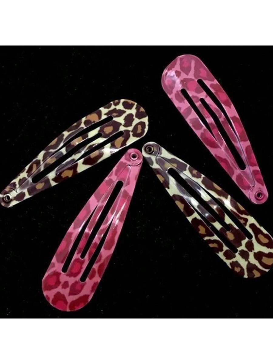 4pcs Leopard Pattern Hair Clips, Retro Horse Pattern & BB Clips, Y2K Style Hair Accessories For Girls