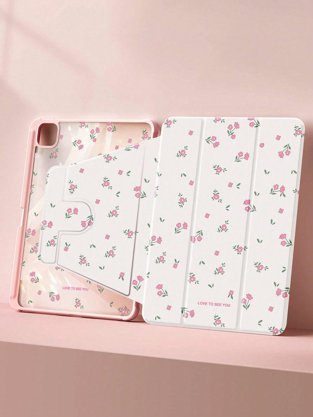 1pc Beautiful Pink Flower & Small Flower Pattern Painted Silicone Tablet Case With Pen Slot, Shockproof, Support Sleep/Wake-Up Function, Compatible With Huawei, Xiaomi, IPad, Samsung