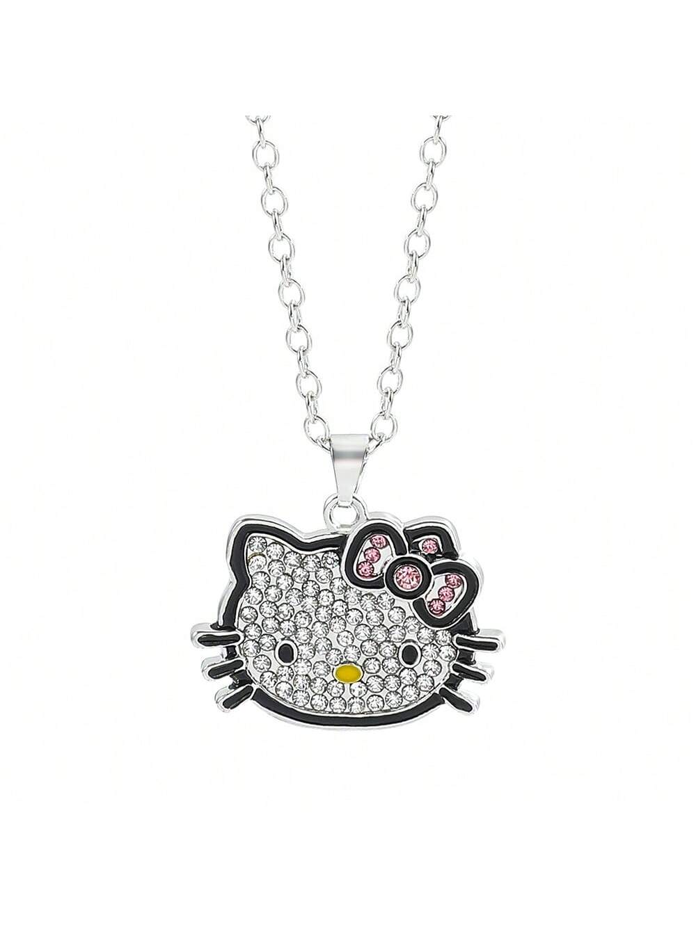 1pc Hello Kitty Y2K Necklace Cute Cartoon KT Cat Pendant Necklace Fashion Kawaii Anime Jewelry For Women Girls Gifts