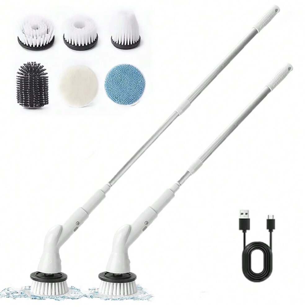 Electric Cleaning Brush, USB Rechargeable Cleaning Brush, Cordless Spin Scrubber With Telescopic Rod And 5/6 Interchangeable Brush Heads, Spin Washer, Suitable For Corner, Bathroom