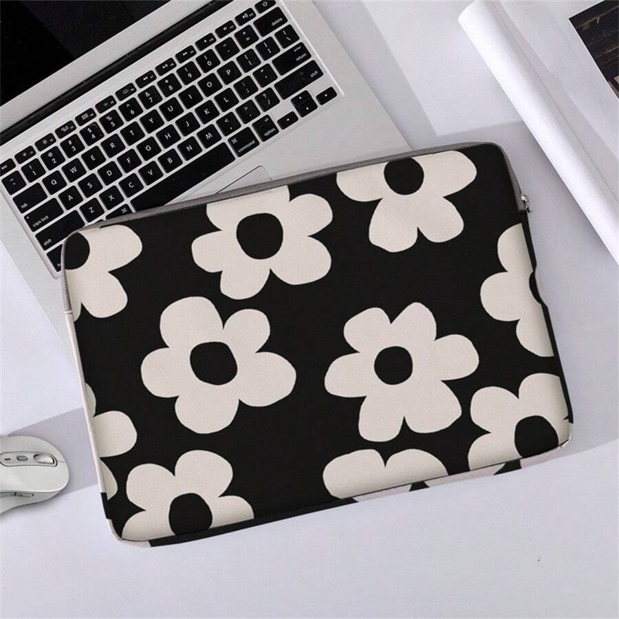 Flower Graphic Printed Laptop Bag, Computer Cloth Cover Accessories, Soft Laptop Bag, Soft Computer Cover, Notebook Cover, Tablet Leather Bag, Laptop Zipper Computer Cover, Best Choice For School, Bus