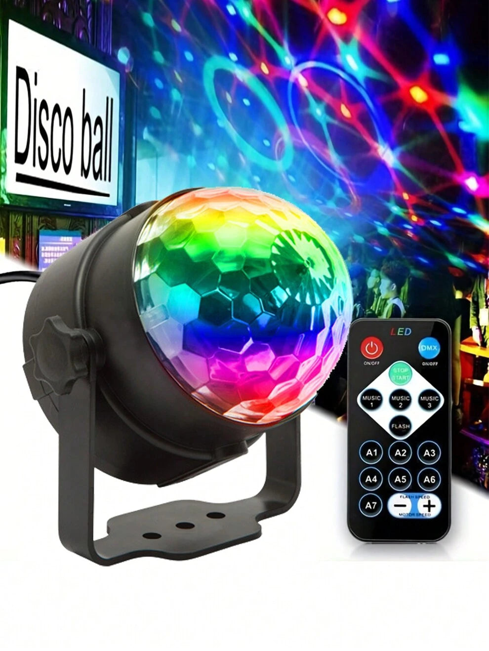 1pc Bring The Party To Life With Sound Activated RGB Disco Ball Lights - 7 ModesRemote Control, Perfect For Home Room Dance Parties, Bars, Karaoke,Weddings & More!