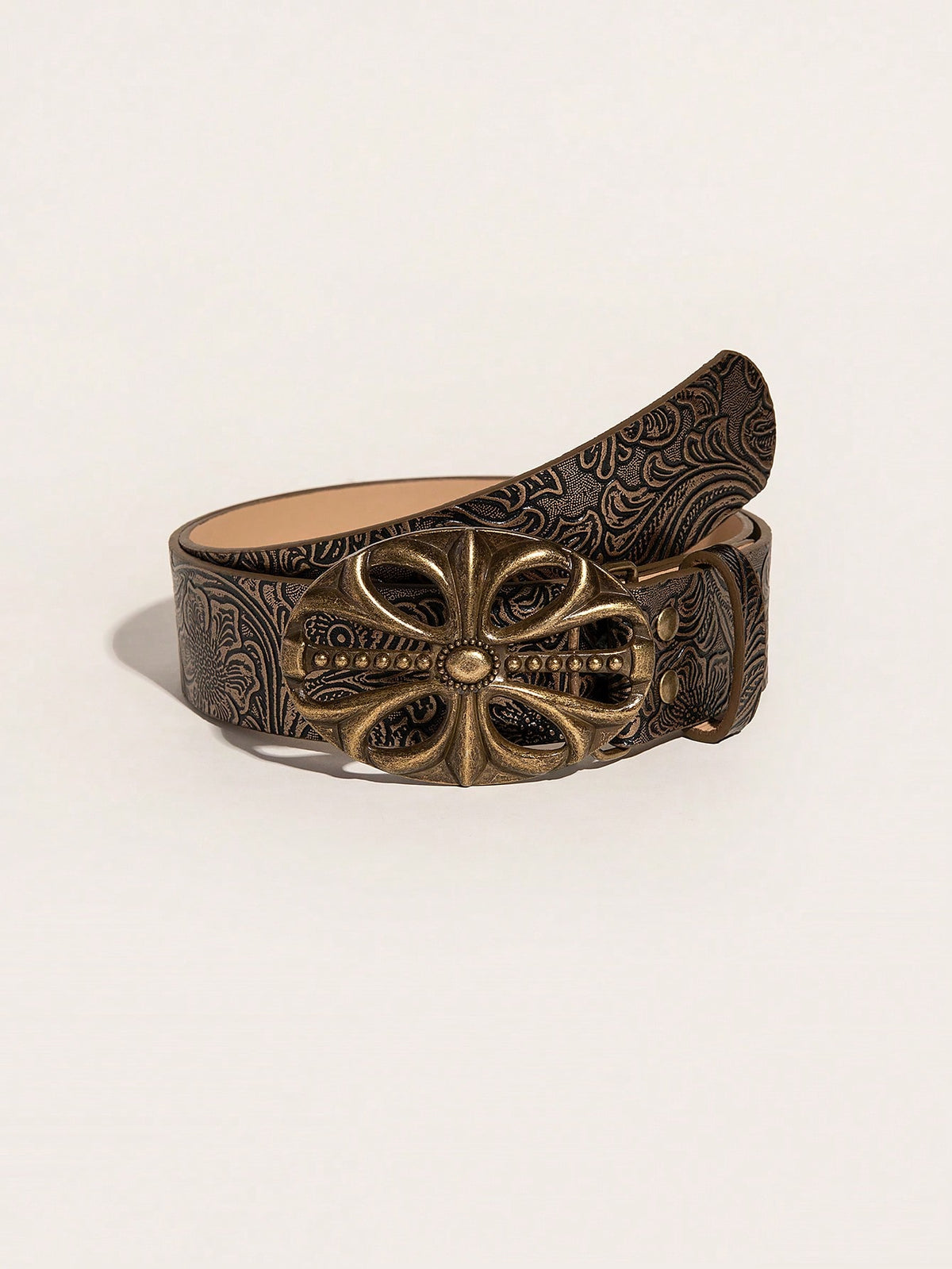 1pc Women's Vintage Embossed Western Style Leather Belt