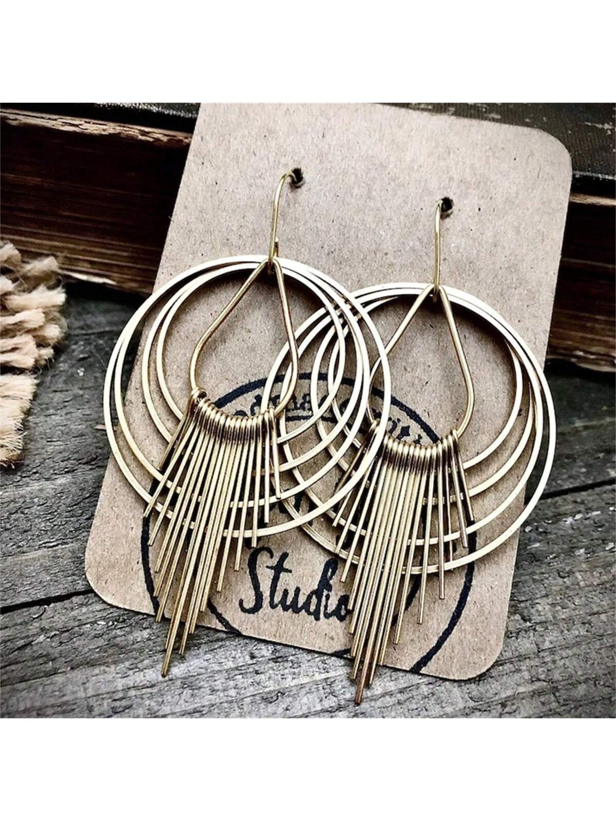 1pair Vintage Geometric Cutout Layered Tassel Fashion Pendant Earrings For Women, Personalized Party Gift