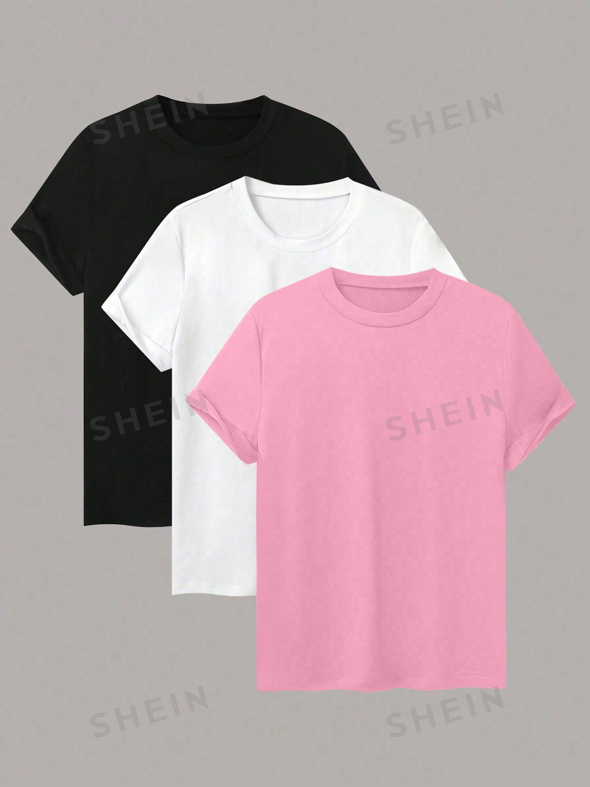 SHEIN Essnce Women's Summer Solid Color Round Neck Short Sleeve Casual T-Shirt