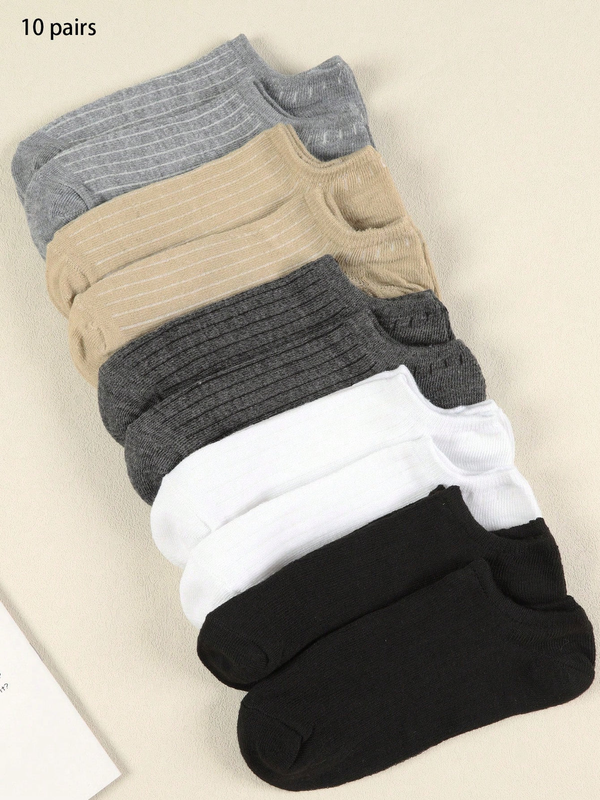 10 Pairs Women's Black Invisible Socks, Thin No-Show & Breathable Cotton Low-Cut Summer Socks