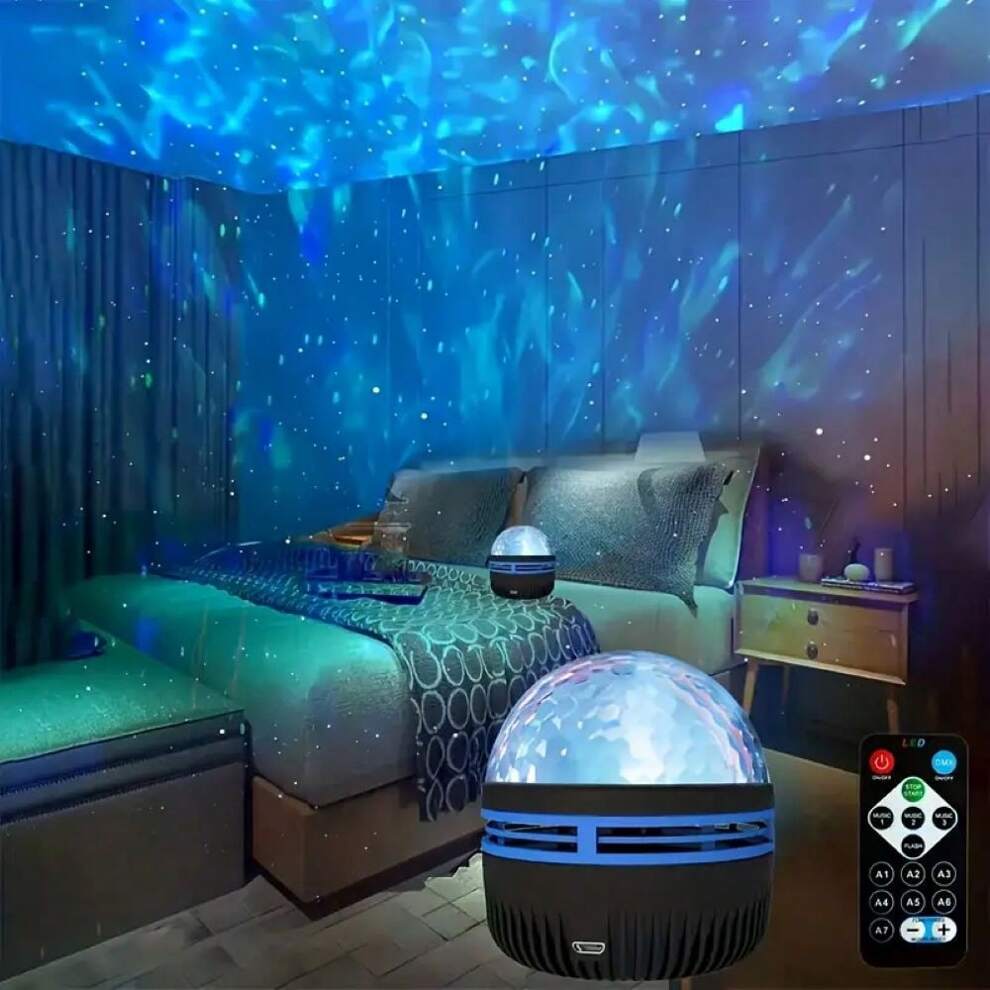 1pc LED Aurora Water Wave Projector Lamp With Starry Projection, Water Reflection, Moon & Stars Projection, Crystal Projection; Some With Remote Control. Can Be Used As Bedroom Night Light Projector,