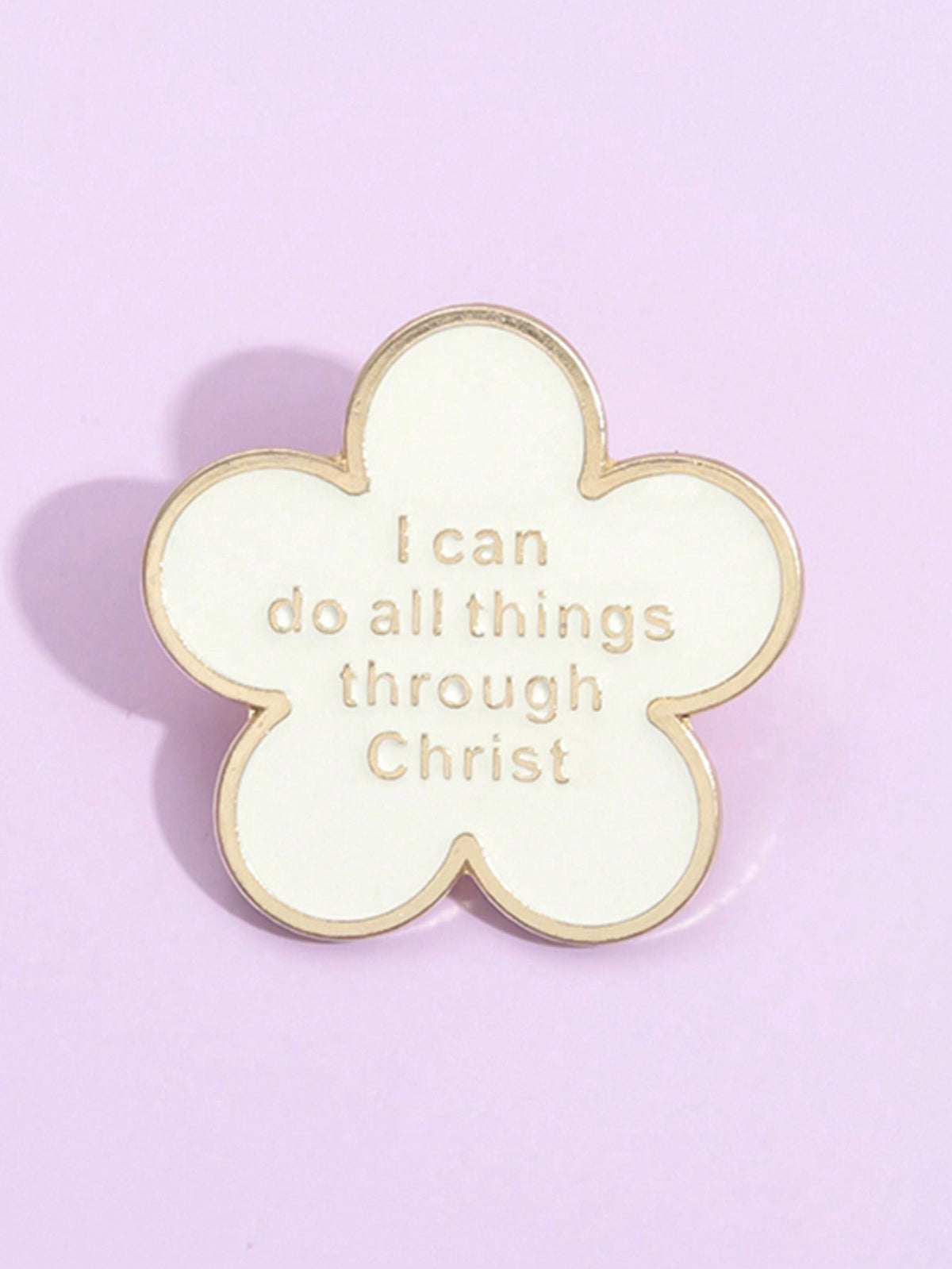 ﻿ 1Pc Creative White Flower Believer Opinion Enamel Pins Fun Cartoon Text "I Can Do All Things Through Christ" Brooch Flip Collar Badge Accessories Hat Backpack Decoration Accessories Friends Jewelry